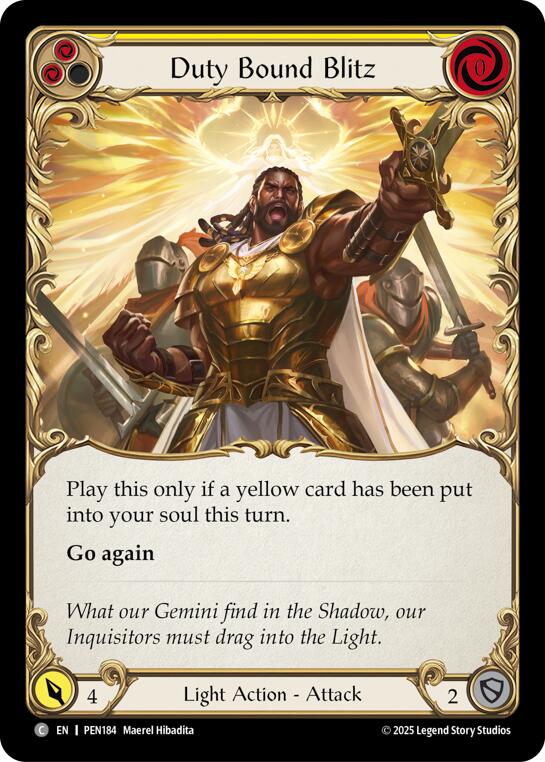 Duty Bound Blitz (Yellow) (Rainbow Foil) [PEN184] (Compendium of Rathe)  Rainbow Foil