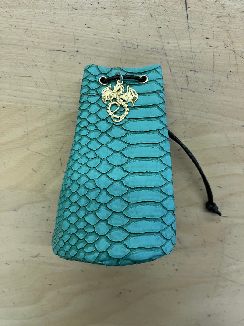 Turquoise Medium Dragonhide Drawstring Dice Bag