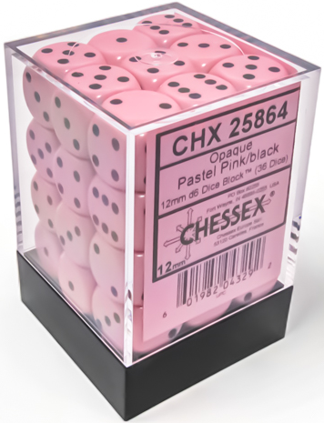 36 Pastel Pink/Black Opaque 12mm D6 Dice Block - CHX25864