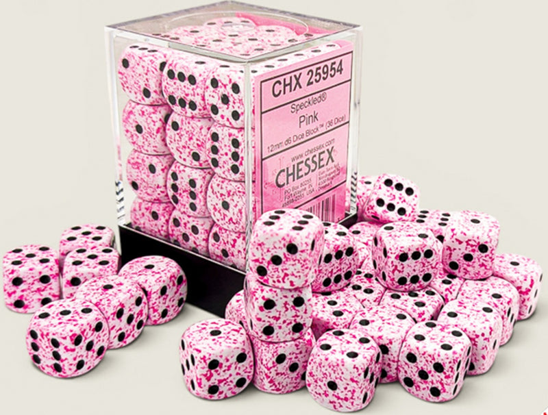 36 12mm Speckled Pink/black D6 Dice Block - CHX25954