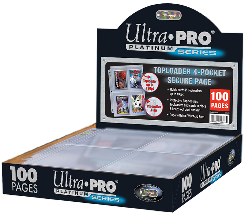 Box of 100 Ultra Pro 4 Pocket Pages Secure Platinum for Top Loader