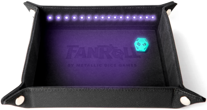 Blacklight Folding  Dice Tray + Glow in the Dark D20 - Black