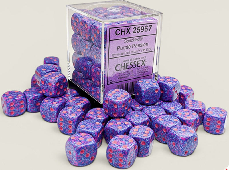 36 12mm Speckled Purple Passion/pink D6 Dice Block - CHX25967