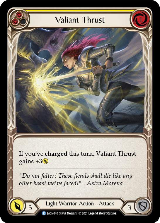 Valiant Thrust (Yellow) (Rainbow Foil) [MON040-RF] 1st Edition Rainbow Foil