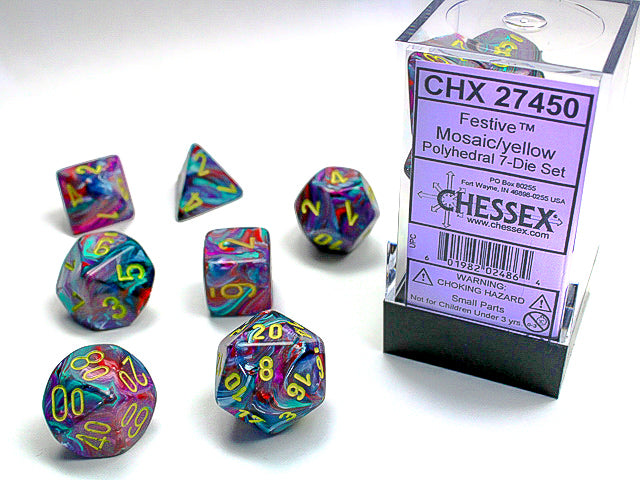 7 Festive Moasaic/Yellow Polyhedral Set - CHX27450