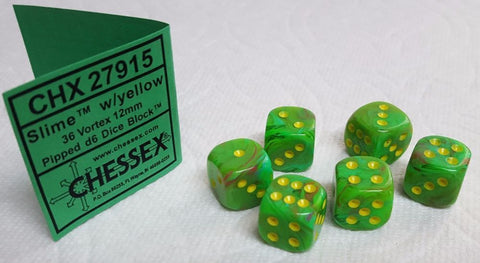 Chessex D6: 12mm: Vortex: Slime/Yellow -  CHX27915