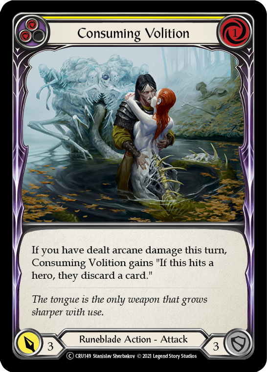 Consuming Volition (Yellow) (Rainbow Foil) [CRU149-RF] Unlimited Rainbow Foil