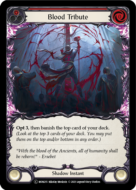 Blood Tribute (Red) (Rainbow Foil) [U-MON215-RF] Unlimited Rainbow Foil