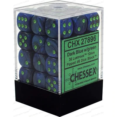 36 Lustrous Dark Blue/Green 12mm D6 Dice Block - CHX 27896