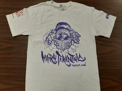 Hairy Tarantula T-shirts - White - Retro Logo - #HT25