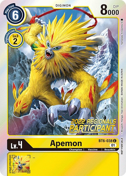 Apemon [BT6-038] (2022 Championship Online Regional) (Online Participant) [Double Diamond Promos]