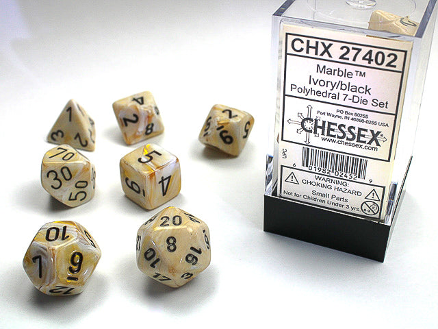 7 Marble Ivory/black Polyhedral Dice Set - CHX27402