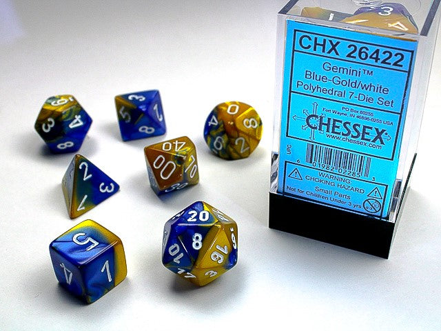 Gemini Blue-Gold/White Polyhedral 7-Die Set - CHX26422