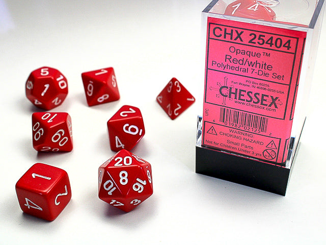 Opaque Red/white Polyhedral 7-Die Set CHX25404