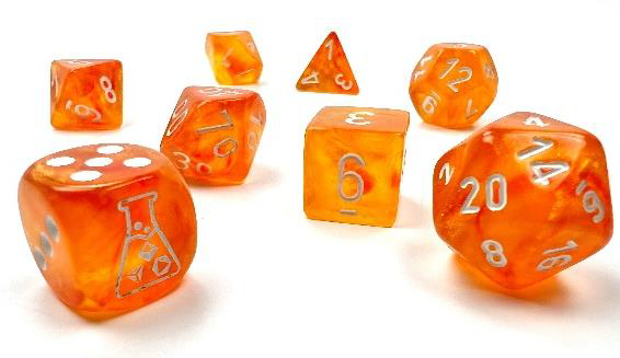 Lab Dice - Borealis Blood Orange/white 7 Dice set - CHX30052