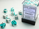 36 12mm Teal-White w/Black Gemini D6 Dice Block - CHX26844