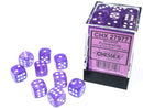 36 12mm Purple w/White Borealis Luminary D6 Dice - CHX 27977