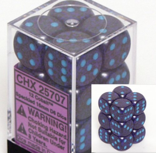 12 Cobalt Speckled 16mm D6 Dice Block - CHX25707